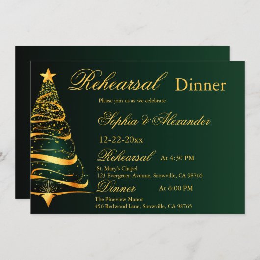 Stijlvolle Gouden Kerstboom bruiloft repetitie Kaart (Voorkant / Achterkant)