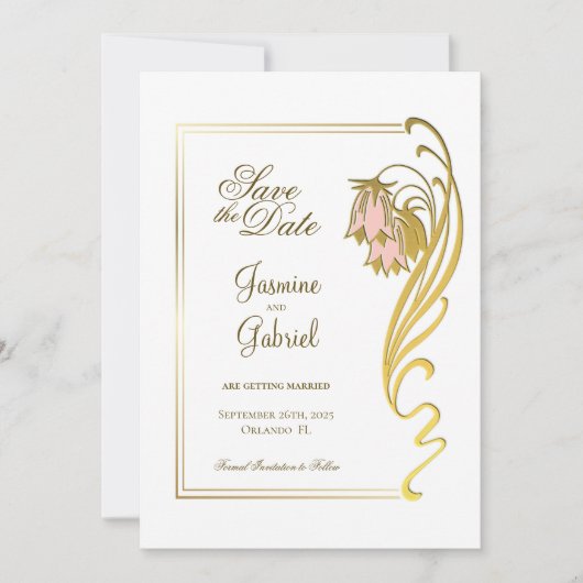 Stijlvolle gouden Lijst bruiloft Save The Date (Voorkant)