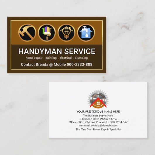 Stijlvolle Gouden Lijst Bruine Lagen Aannemer Visitekaartje (Voorkant / Achterkant)