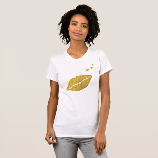 Stijlvolle gouden lippen en sterren t-shirt (Voorkant volledig)