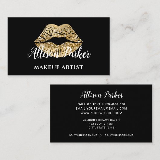 Stijlvolle gouden lips maken artiest visitekaartje (Voorkant / Achterkant)