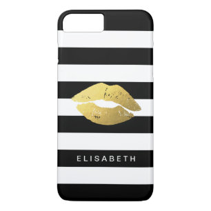 Stijlvolle gouden Lips met zwarte klasstrepen Case-Mate iPhone Case