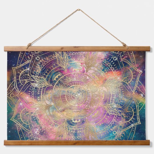 Stijlvolle gouden mandala kleurrijke Waterverf nev Hangend Wandkleed (Voorkant)