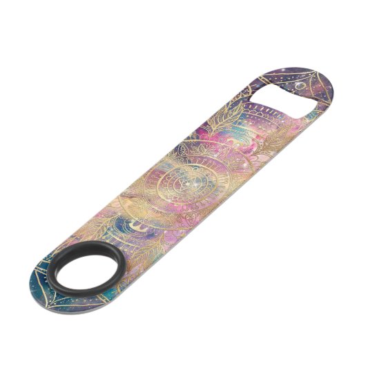Stijlvolle gouden mandala kleurrijke Waterverf nev Speed Flessenopener (Achterkant Gekanteld)