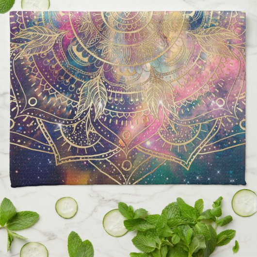 Stijlvolle gouden mandala kleurrijke Waterverf nev Theedoek (Gevouwen)