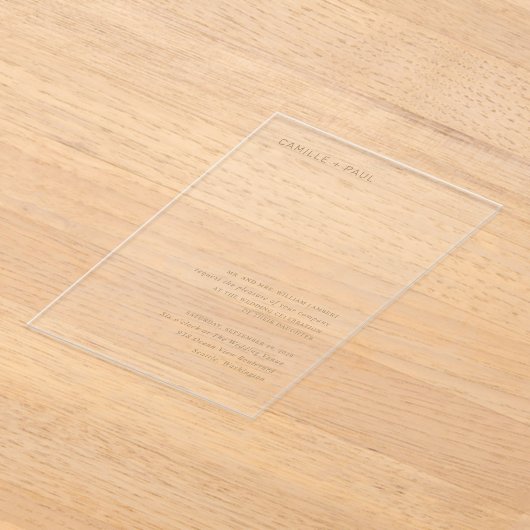 Stijlvolle gouden minimalistische bruiloft acryl uitnodigingen (Laagn)