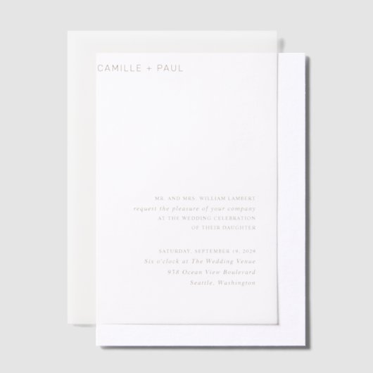 Stijlvolle gouden minimalistische bruiloft vellum uitnodigingen (Offset)