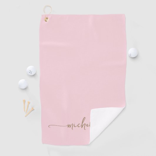 Stijlvolle Gouden Monogram Naam Script Blush Pink Golfhanddoek (Insitu)