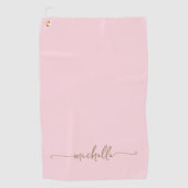 Stijlvolle Gouden Monogram Naam Script Blush Pink Golfhanddoek (Voorkant)