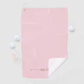 Stijlvolle Gouden Monogram Naam Script Blush Pink Golfhanddoek (Insitu)
