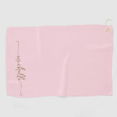 Stijlvolle Gouden Monogram Naam Script Blush Pink Golfhanddoek (Horizontaal)