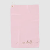 Stijlvolle Gouden Monogram Naam Script Blush Pink Golfhanddoek (Voorkant)