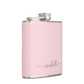 Stijlvolle Gouden Monogram Naam Script Blush Pink Heupfles (Rechts)