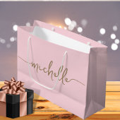 Stijlvolle gouden monogram naam script roze rood groot cadeauzakje