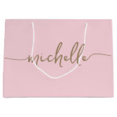 Stijlvolle gouden monogram naam script roze rood groot cadeauzakje (Voorkant)