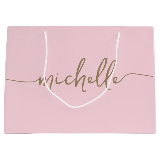 Stijlvolle gouden monogram naam script roze rood groot cadeauzakje (Voorkant)