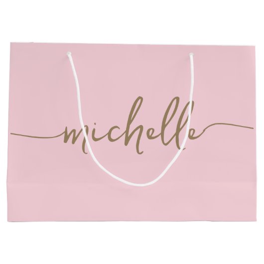 Stijlvolle gouden monogram naam script roze rood groot cadeauzakje (Achterkant)