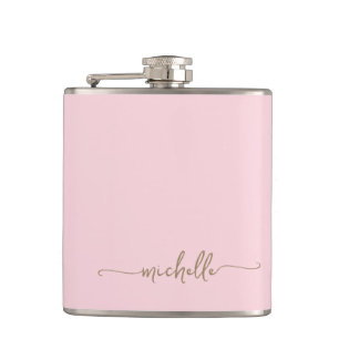 Stijlvolle Gouden Monogram Naam Script Roze Rood Heupfles