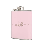 Stijlvolle Gouden Monogram Naam Script Roze Rood Heupfles (Links)