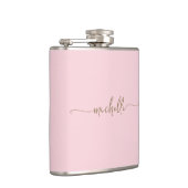 Stijlvolle Gouden Monogram Naam Script Roze Rood Heupfles (Rechts)