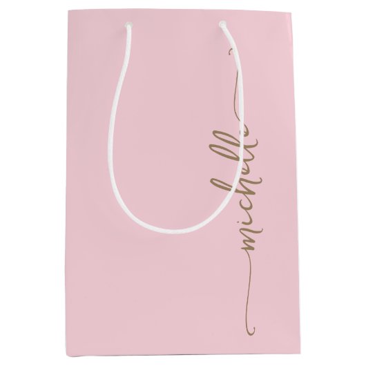 Stijlvolle gouden monogram naam script roze rood medium cadeauzakje (Voorkant)