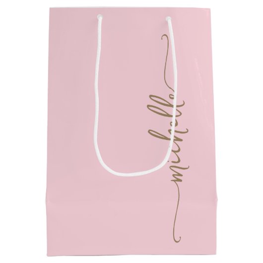 Stijlvolle gouden monogram naam script roze rood medium cadeauzakje (Achterkant)