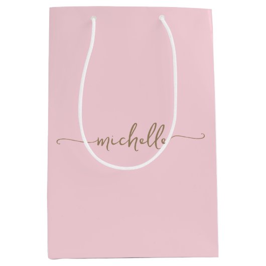 Stijlvolle gouden monogram naam script roze rood   medium cadeauzakje (Voorkant)