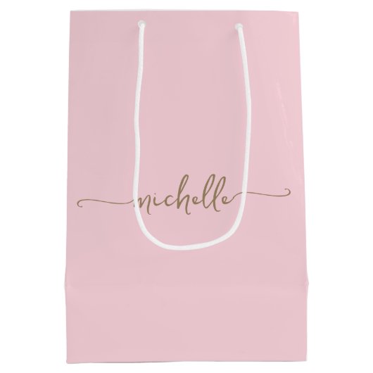 Stijlvolle gouden monogram naam script roze rood   medium cadeauzakje (Achterkant)