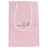 Stijlvolle Gouden Monogram Naam Script Roze Roos G Medium Cadeauzakje (Voorkant)