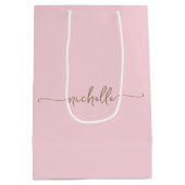 Stijlvolle Gouden Monogram Naam Script Roze Roos G Medium Cadeauzakje (Achterkant)