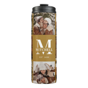 Stijlvolle  gouden monogrammen & fotocollage thermosbeker