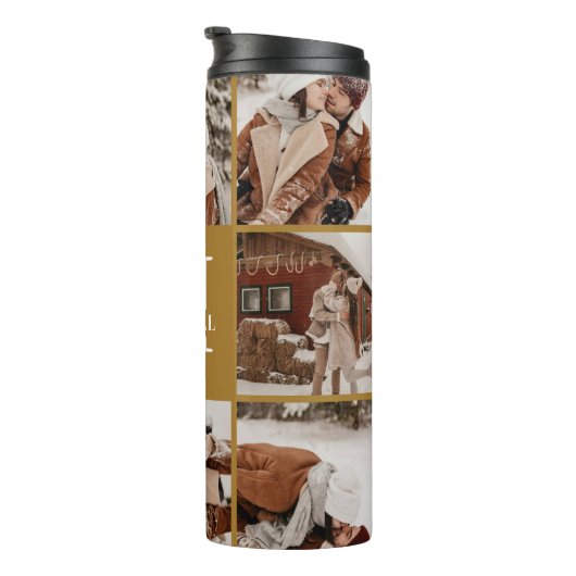 Stijlvolle  gouden monogrammen & fotocollage thermosbeker (Geroteerd rechts)