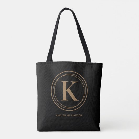Stijlvolle gouden monogramnaam zwart tote bag (Achterkant)
