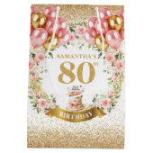 Stijlvolle gouden nummer 80e verjaardag roze ballo medium cadeauzakje (Achterkant)