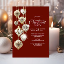 Stijlvolle gouden Ornamenten kerstfeest uitnodigin
