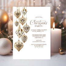 Stijlvolle gouden Ornamenten kerstfeest uitnodigin