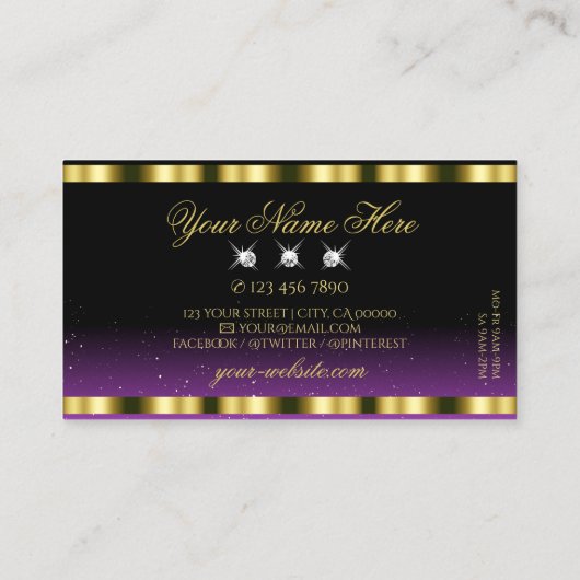 Stijlvolle gouden Paarse zwarte juwelen Glamoureus Visitekaartje (Achterkant)