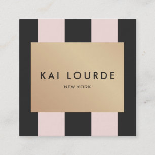 Stijlvolle  gouden plaque roze zwarte strepen vierkante visitekaartje