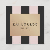 Stijlvolle  gouden plaque roze zwarte strepen vierkante visitekaartje (Voorkant)