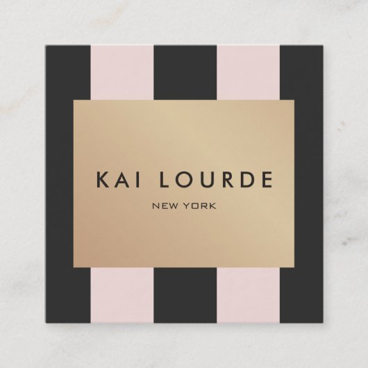 Stijlvolle  gouden plaque roze zwarte strepen vierkante visitekaartje (Voorkant)