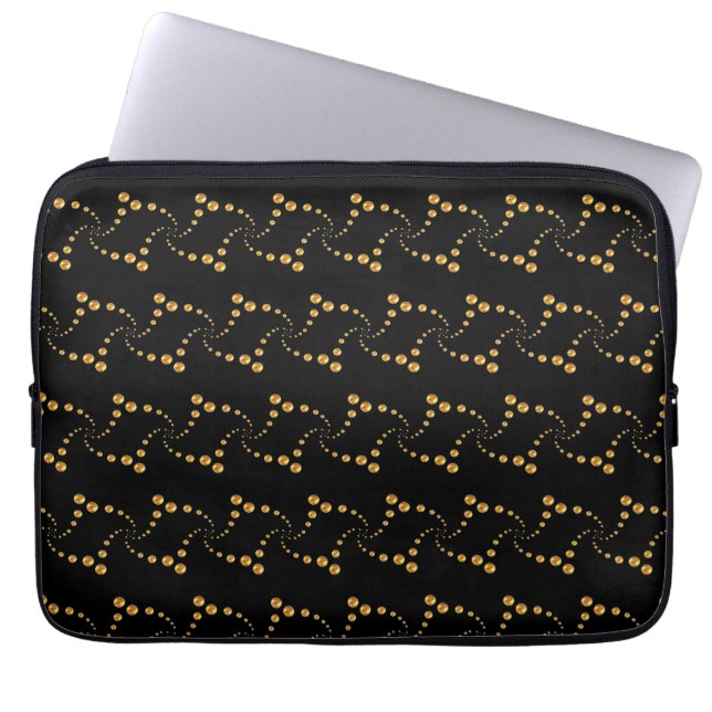 Stijlvolle gouden polka-stippen op zwart laptop sleeve (Voorkant)