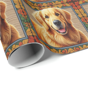 Stijlvolle Gouden Retriever Hond Kleurrijke Lijst Cadeaupapier