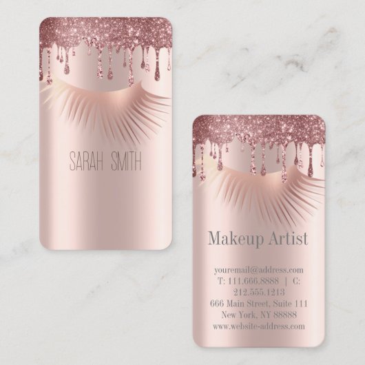 Stijlvolle gouden Roos glitter druppels wimpers Visitekaartje (Voorkant / Achterkant)