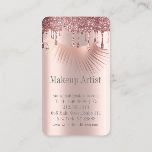 Stijlvolle gouden Roos glitter druppels wimpers Visitekaartje (Achterkant)