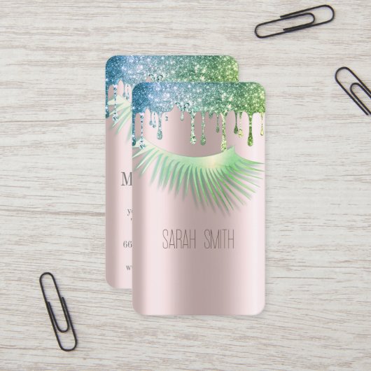 Stijlvolle gouden Roos glitter druppels wimpers Visitekaartje (Voorkant / Achterkant in situ)