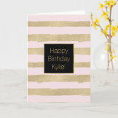Stijlvolle gouden roze strepen gepersonaliseerde v kaart (Gele Bloem)