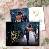 Stijlvolle gouden script 2 foto bruiloft dank u ka bedankkaart