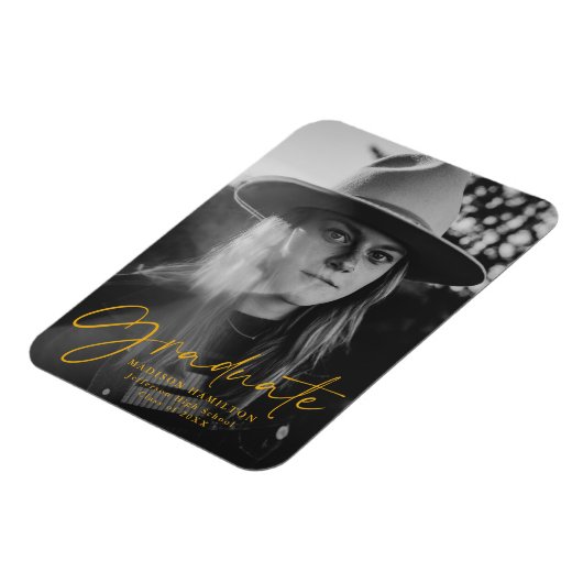 Stijlvolle gouden script Afstuderen aankondiging f Magneet (Linkerzijde)