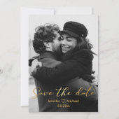 Stijlvolle gouden script foto Sla de datum kaart Notitiekaartje (Voorkant)