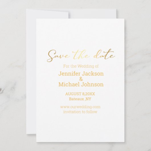 Stijlvolle gouden script foto Sla de datum kaart Notitiekaartje (Achterkant)